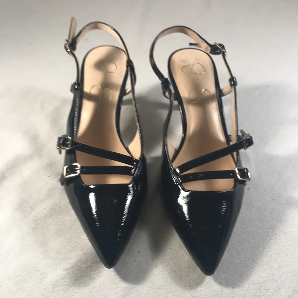 Jessica Simpson Fausey Black Pointy Toe Patent Leather Women's Slingback Heels